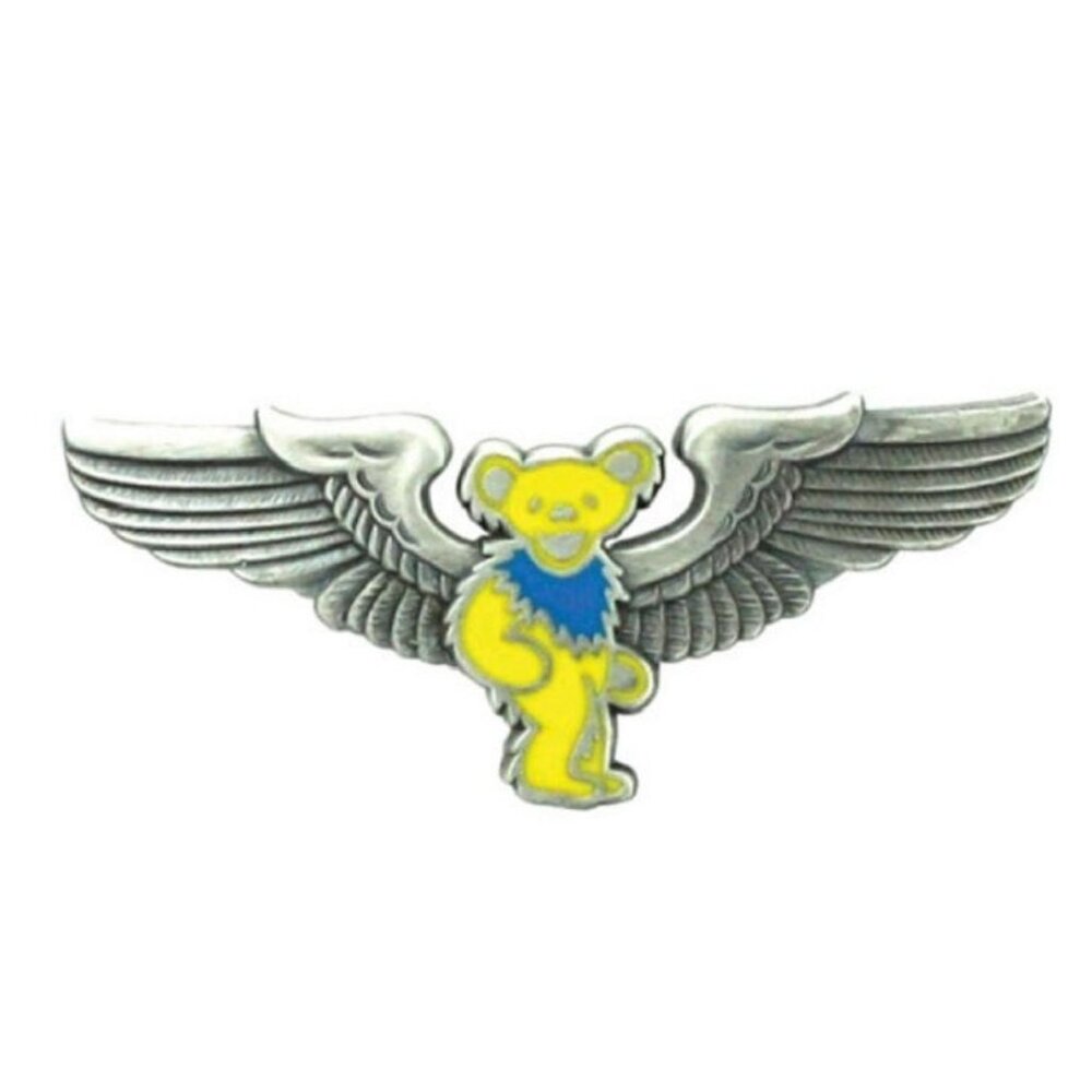 New Yellow Bear Grateful Dead Pin Deadhead Pilot Wings Licensed Hippie Airplane